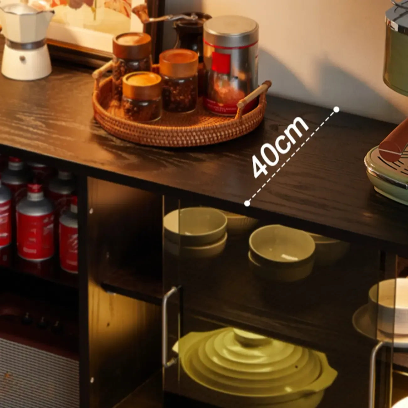 Buffet de rangement moderne en bois noir avec tiroirs