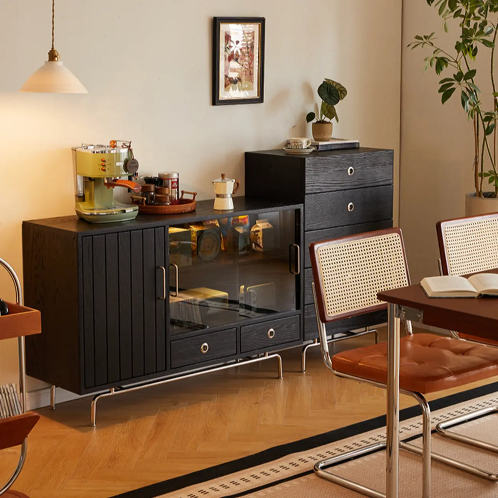 Buffet de rangement moderne en bois noir avec tiroirs