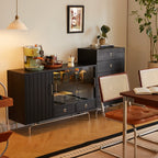 Buffet de rangement moderne en bois noir avec tiroirs