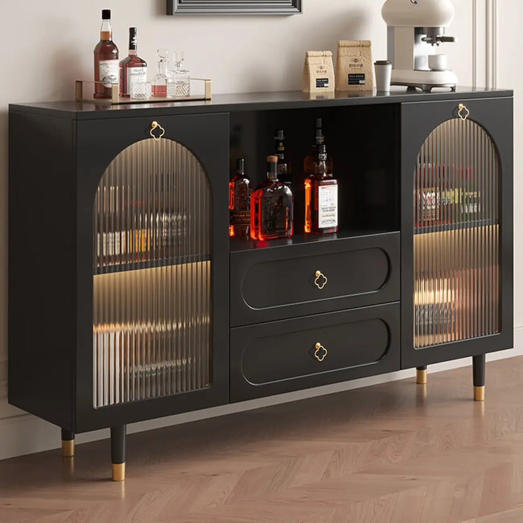 Buffet en bois d'ingénierie noir glamour avec tiroirs
