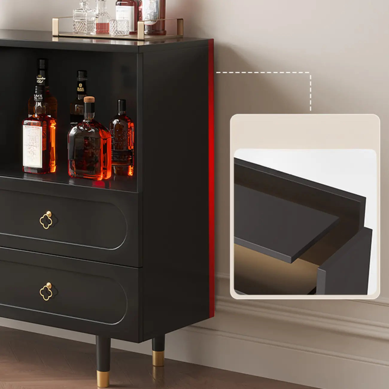 Buffet en bois d'ingénierie noir glamour avec tiroirs