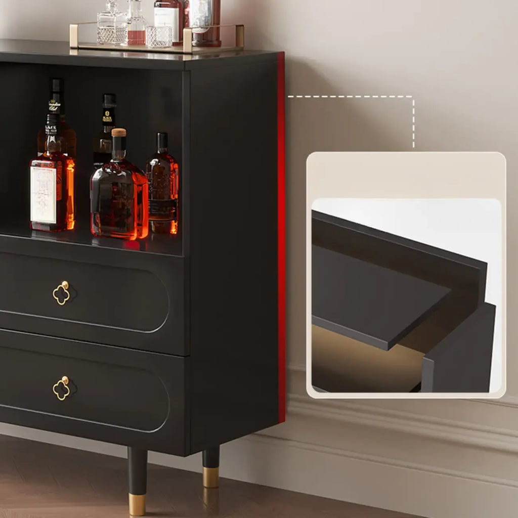 Buffet en bois d'ingénierie noir glamour avec tiroirs
