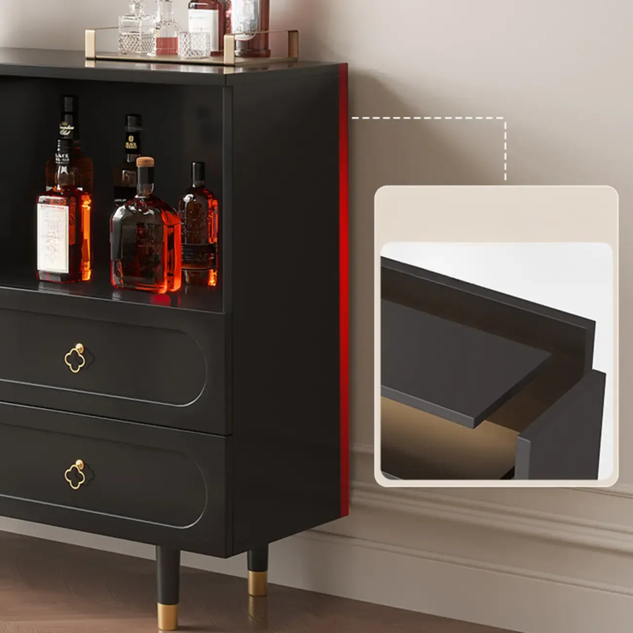 Buffet en bois d'ingénierie noir glamour avec tiroirs