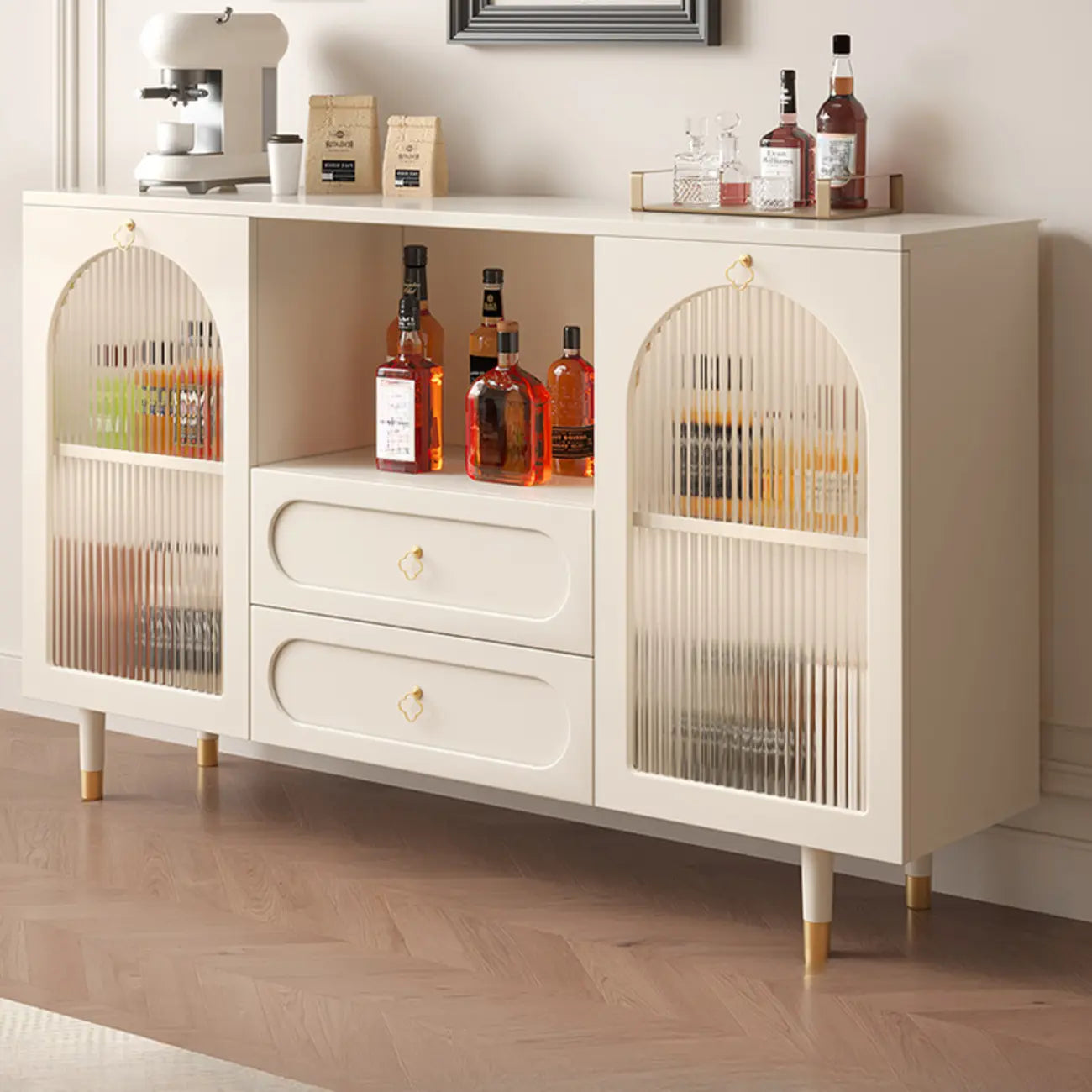 Buffet en bois d'ingénierie noir glamour avec tiroirs