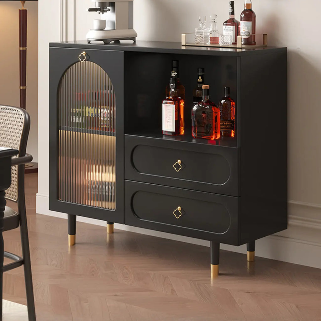 Buffet en bois d'ingénierie noir glamour avec tiroirs