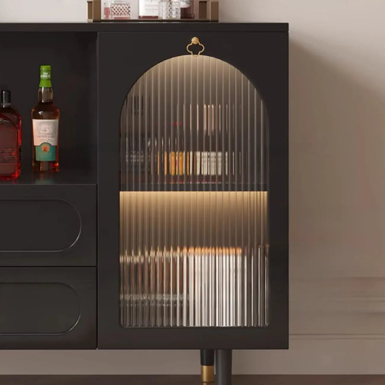 Buffet en bois d'ingénierie noir glamour avec tiroirs