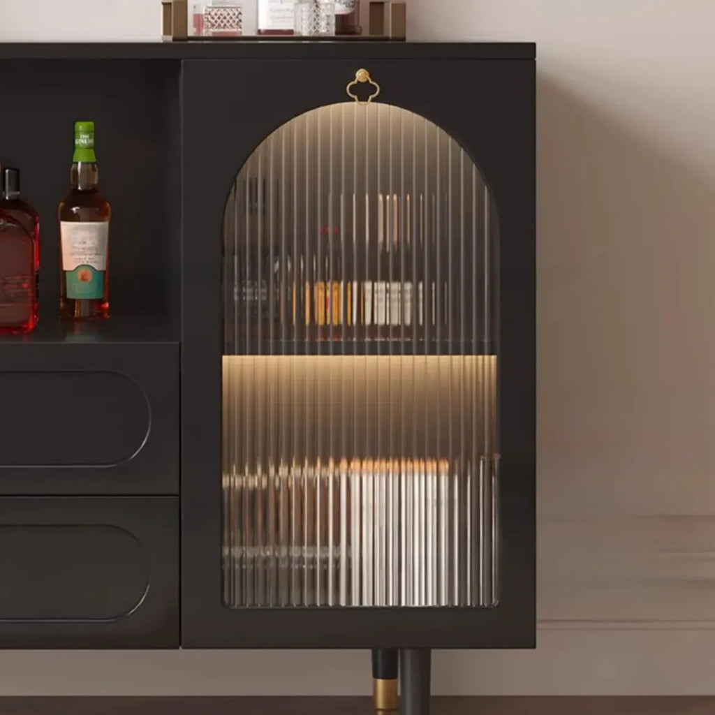 Buffet en bois d'ingénierie noir glamour avec tiroirs