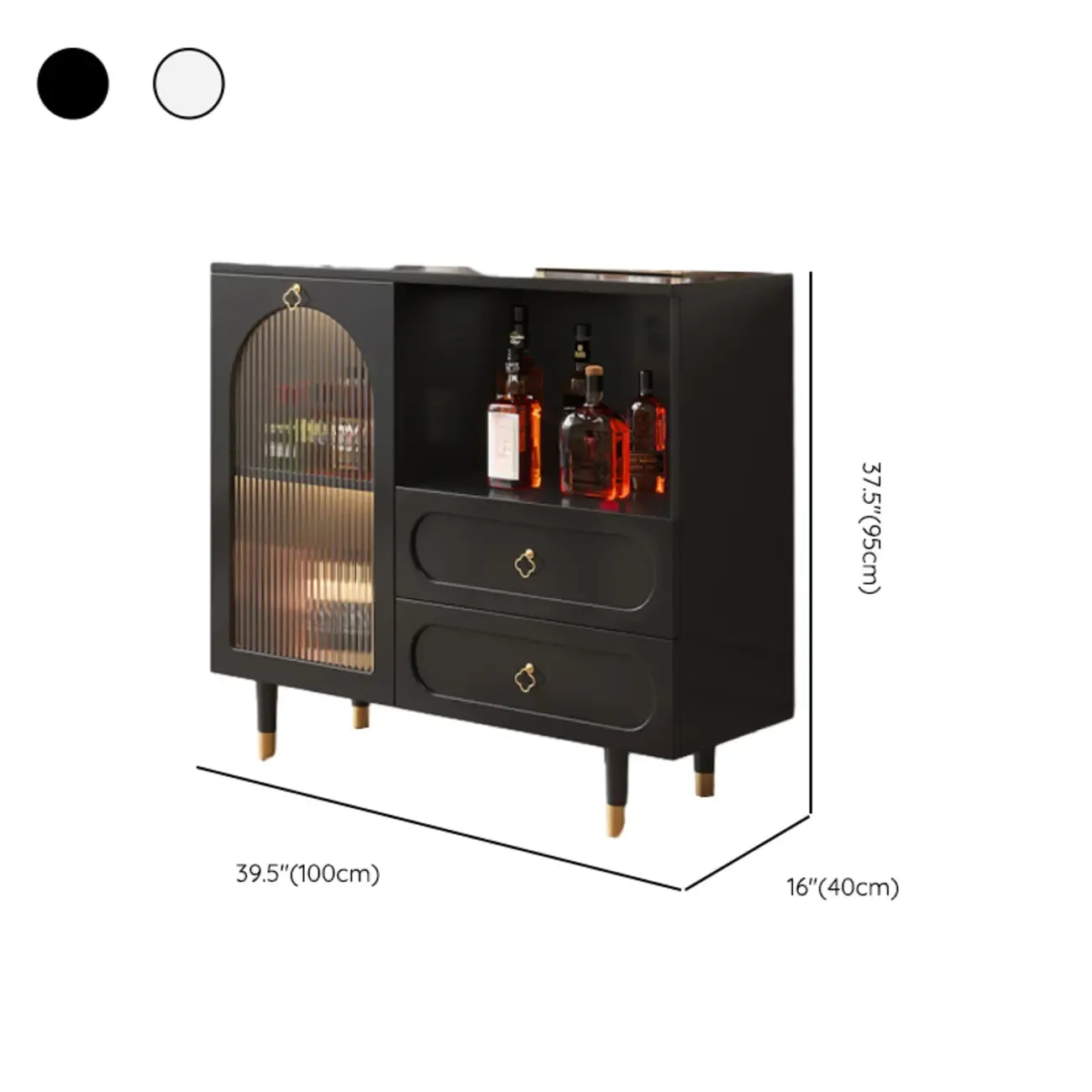 Buffet en bois d'ingénierie noir glamour avec tiroirs