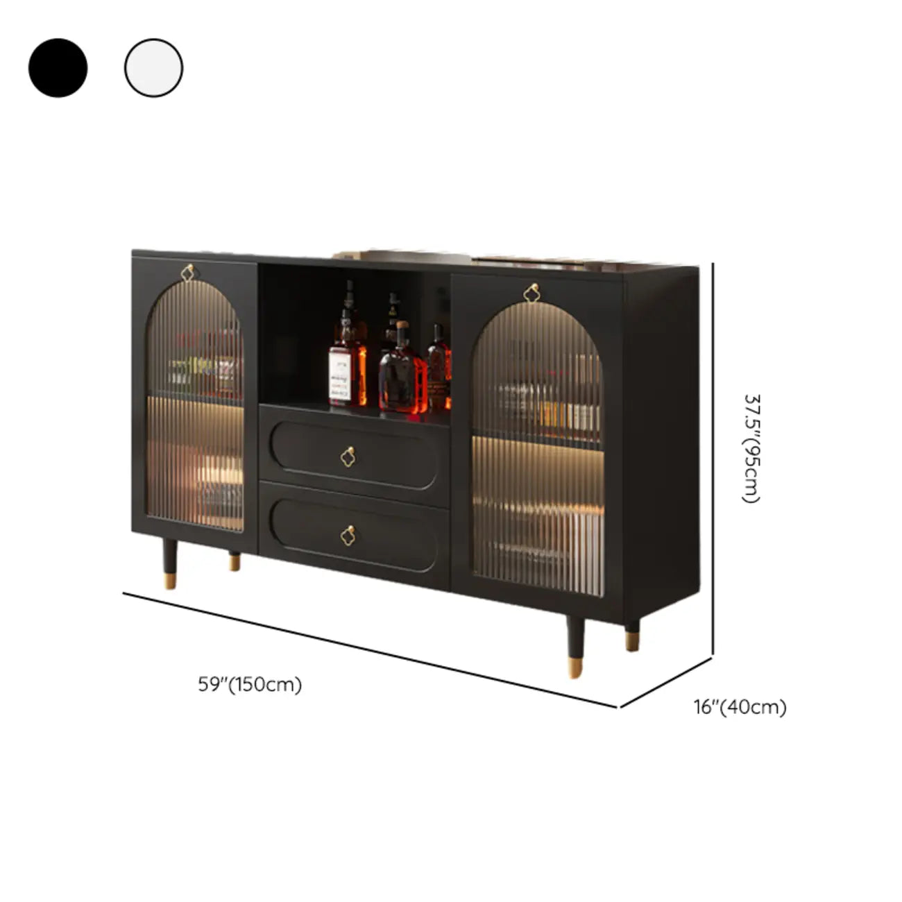 Buffet en bois d'ingénierie noir glamour avec tiroirs