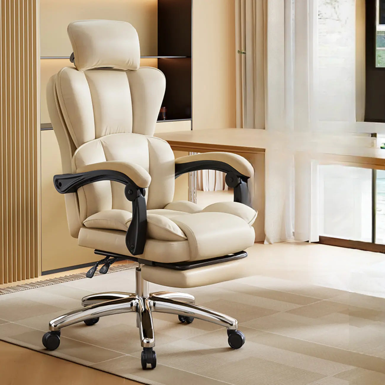 Fauteuil de bureau inclinable réglable en cuir kaki moderne