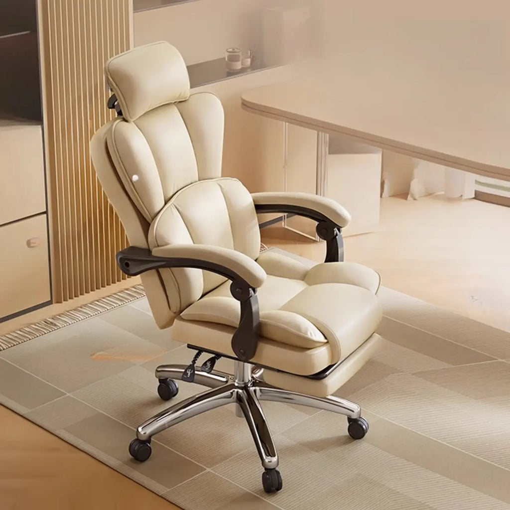 Fauteuil de bureau inclinable réglable en cuir kaki moderne