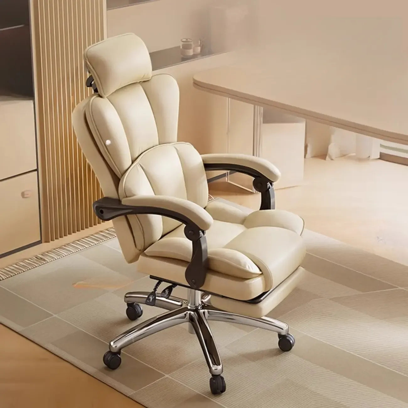 Fauteuil de bureau inclinable réglable en cuir kaki moderne