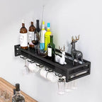 Porte-bouteilles mural en métal avec étagère pour verres