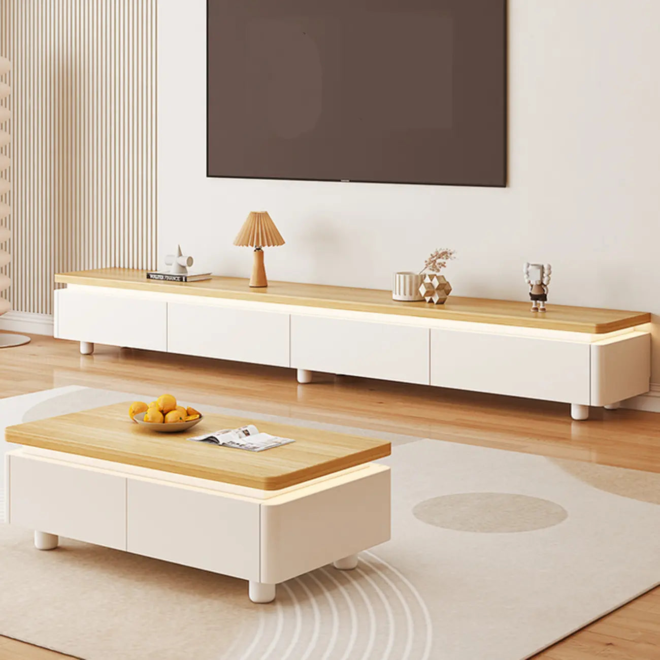 Mobile TV con gestione cavi in legno naturale bicolore 94