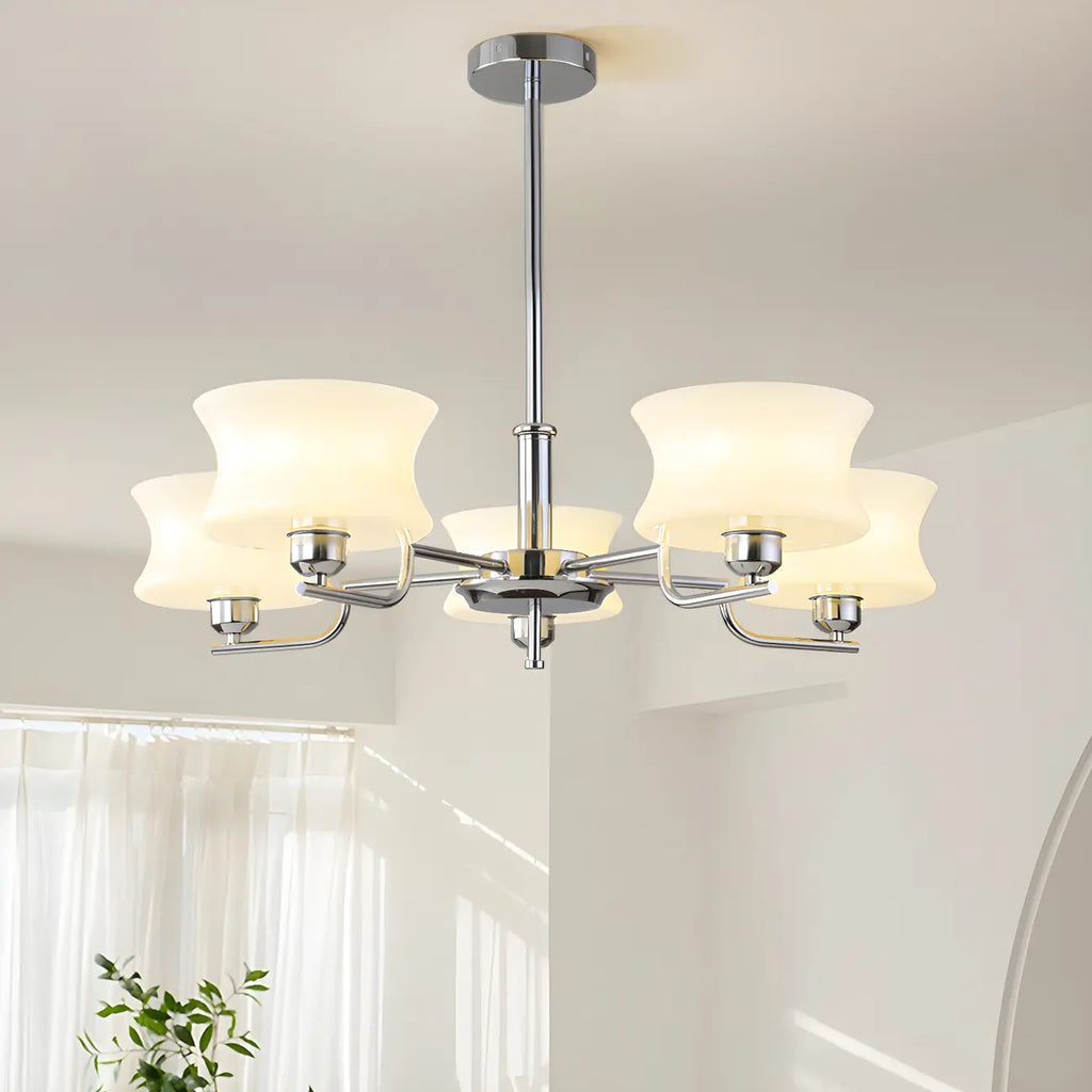 Lustre moderne et élégant à 3-5 lumières en verre beige, grand modèle