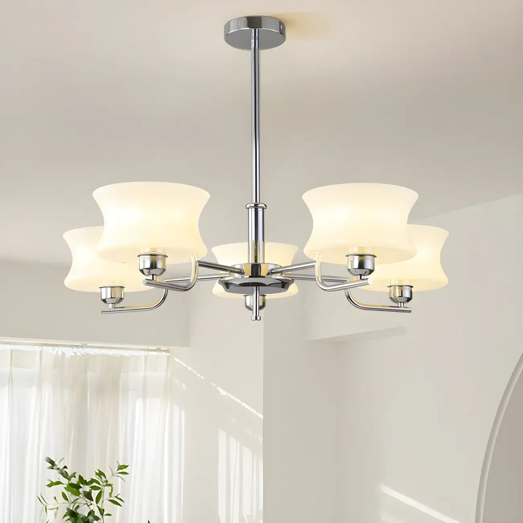 Lustre moderne et élégant à 3-5 lumières en verre beige, grand modèle