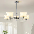 Lustre moderne et élégant à 3-5 lumières en verre beige, grand modèle