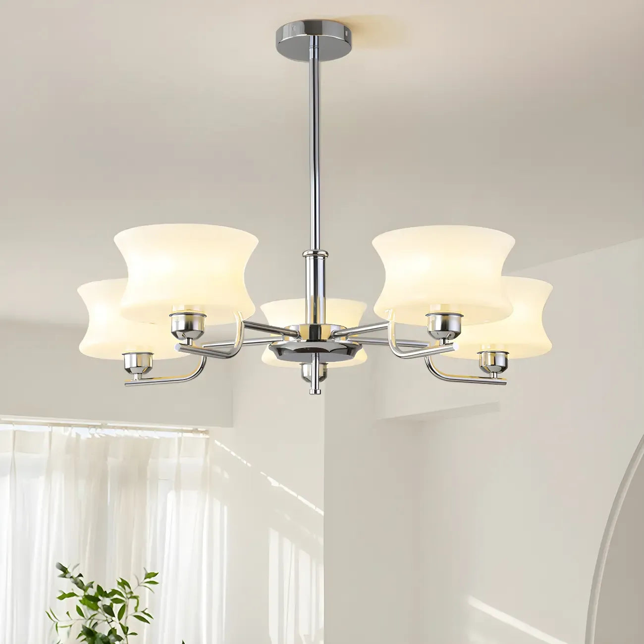 Lustre moderne et élégant à 3-5 lumières en verre beige, grand modèle