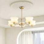 Lustre moderne et élégant à 3-5 lumières en verre beige, grand modèle