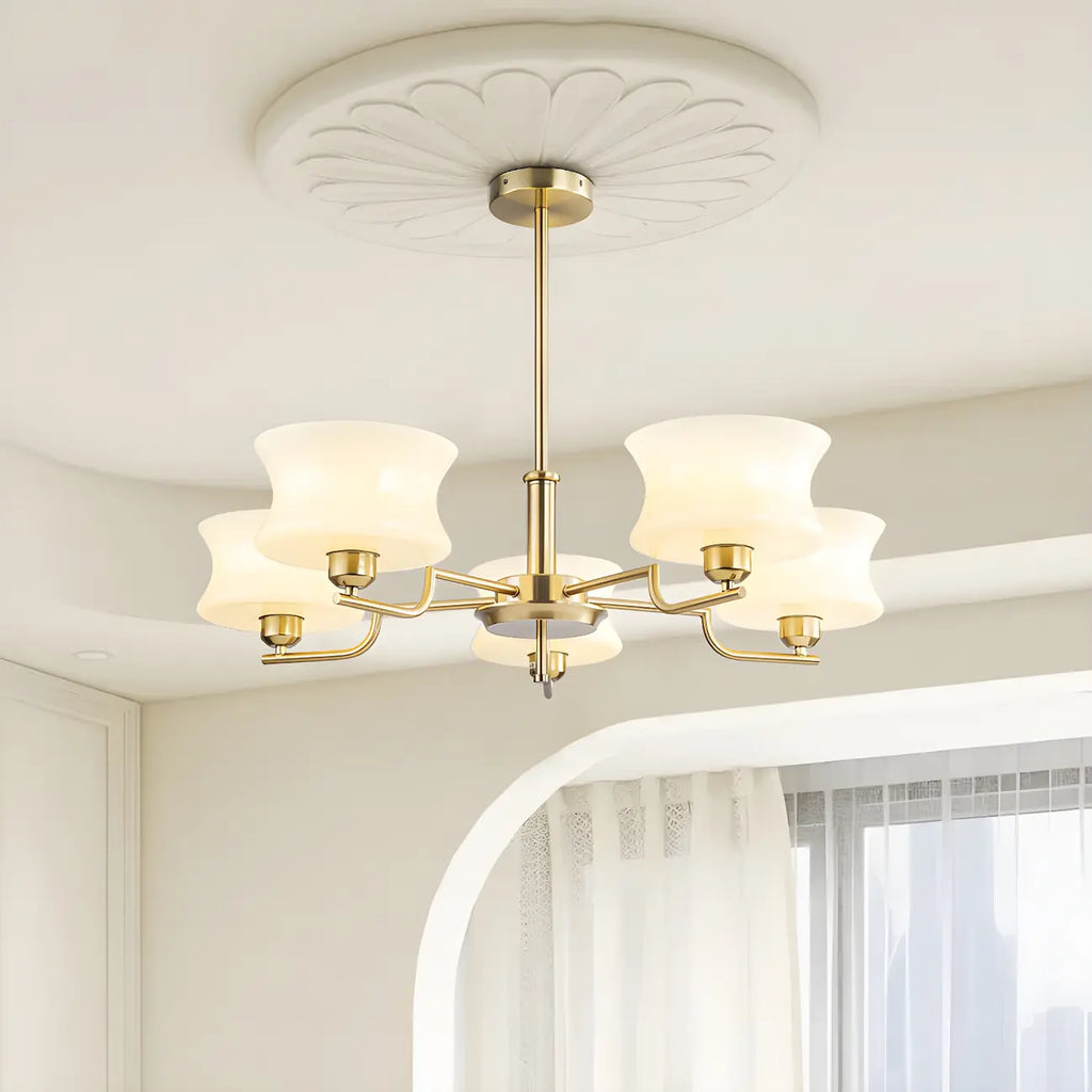 Lustre moderne et élégant à 3-5 lumières en verre beige, grand modèle