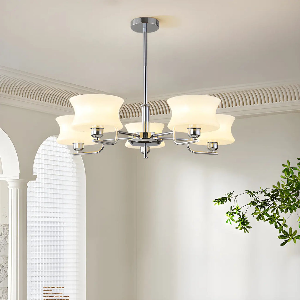 Lustre moderne et élégant à 3-5 lumières en verre beige, grand modèle