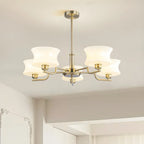 Lustre moderne et élégant à 3-5 lumières en verre beige, grand modèle