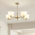 Lustre moderne et élégant à 3-5 lumières en verre beige, grand modèle