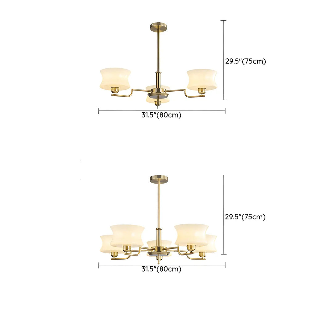 Lustre moderne et élégant à 3-5 lumières en verre beige, grand modèle