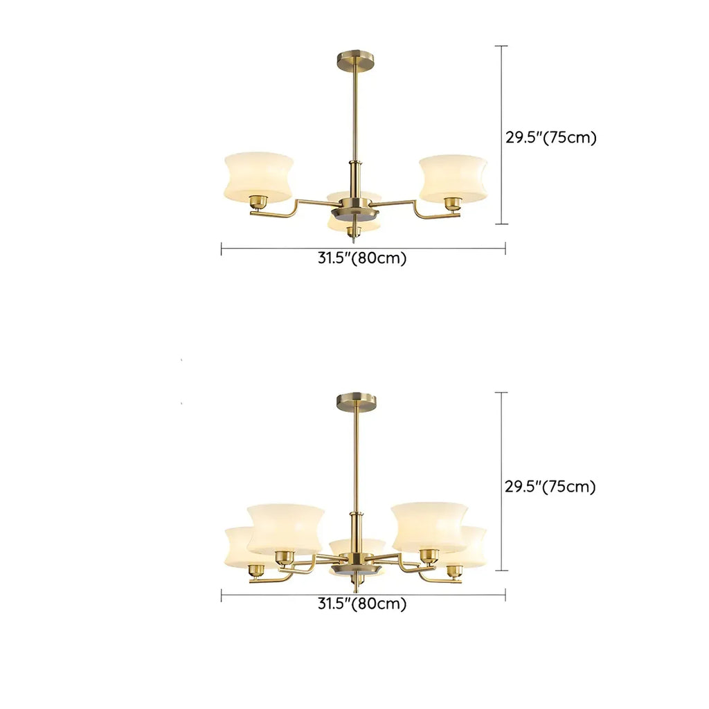 Lustre moderne et élégant à 3-5 lumières en verre beige, grand modèle