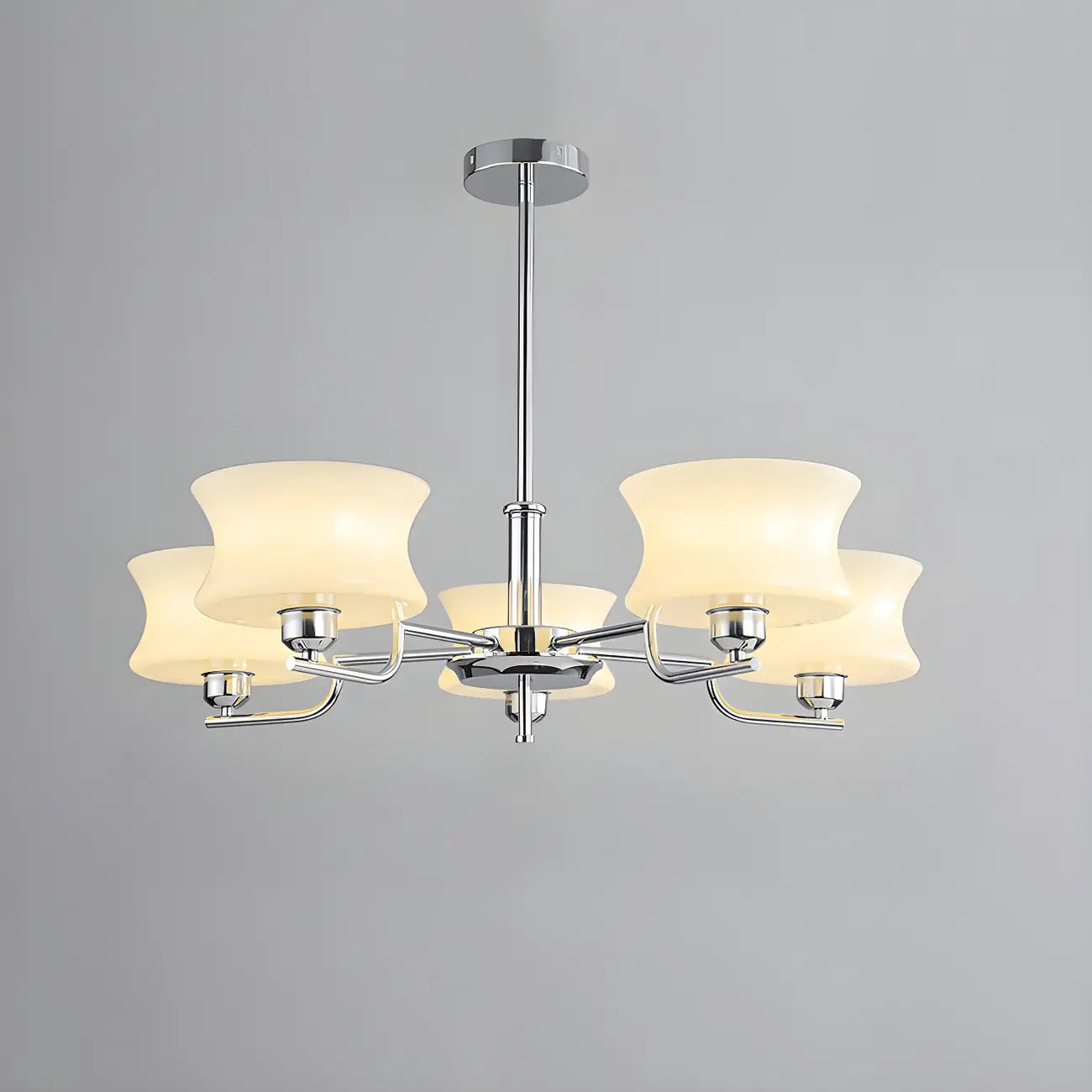 Lustre moderne et élégant à 3-5 lumières en verre beige, grand modèle