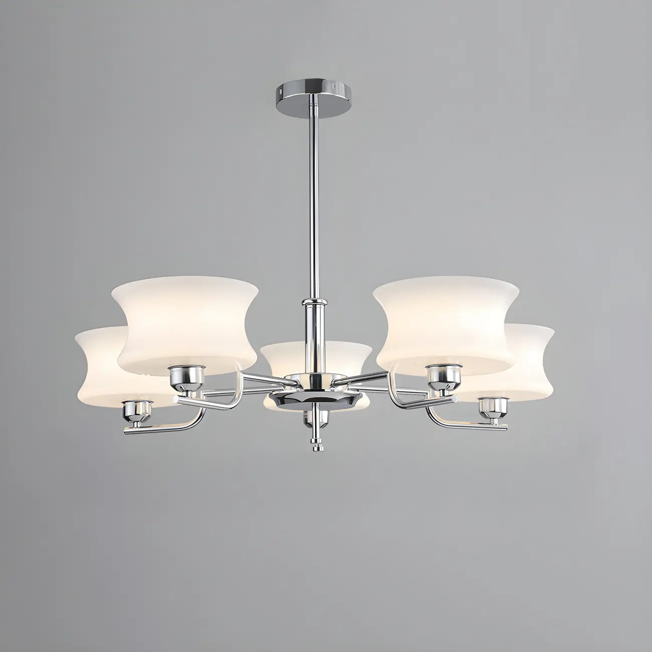 Lustre moderne et élégant à 3-5 lumières en verre beige, grand modèle