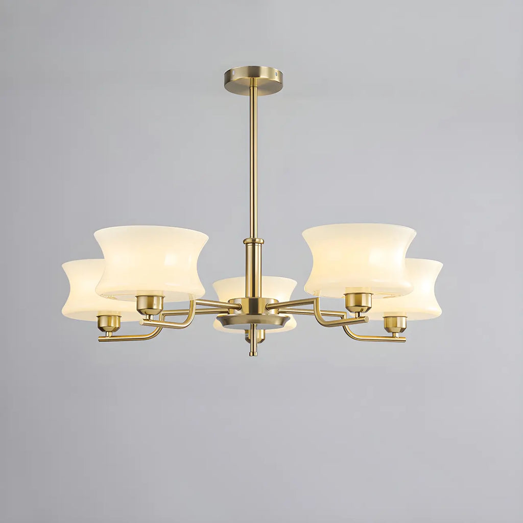 Lustre moderne et élégant à 3-5 lumières en verre beige, grand modèle