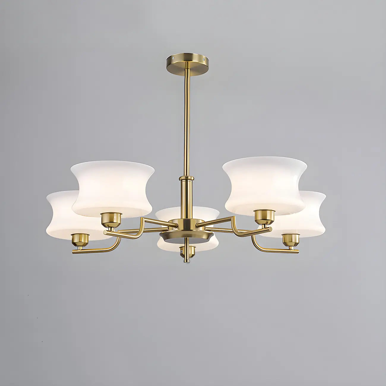 Lustre moderne et élégant à 3-5 lumières en verre beige, grand modèle