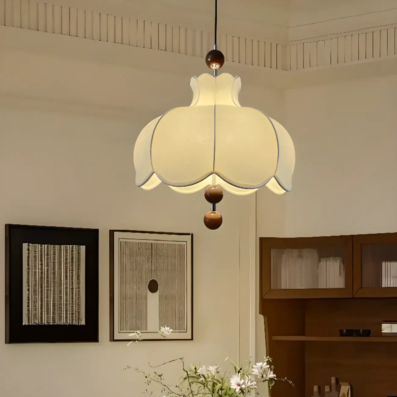 Suspension d'intérieur contemporaine à 3/5 lumières en tissu blanc
