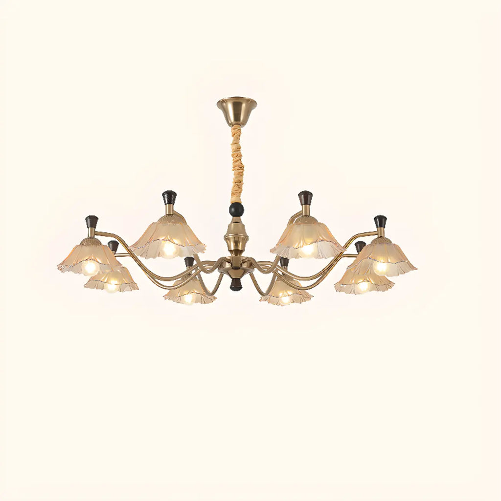 Lustre moderne réglable en verre doré à motif floral, 6/8 lumières