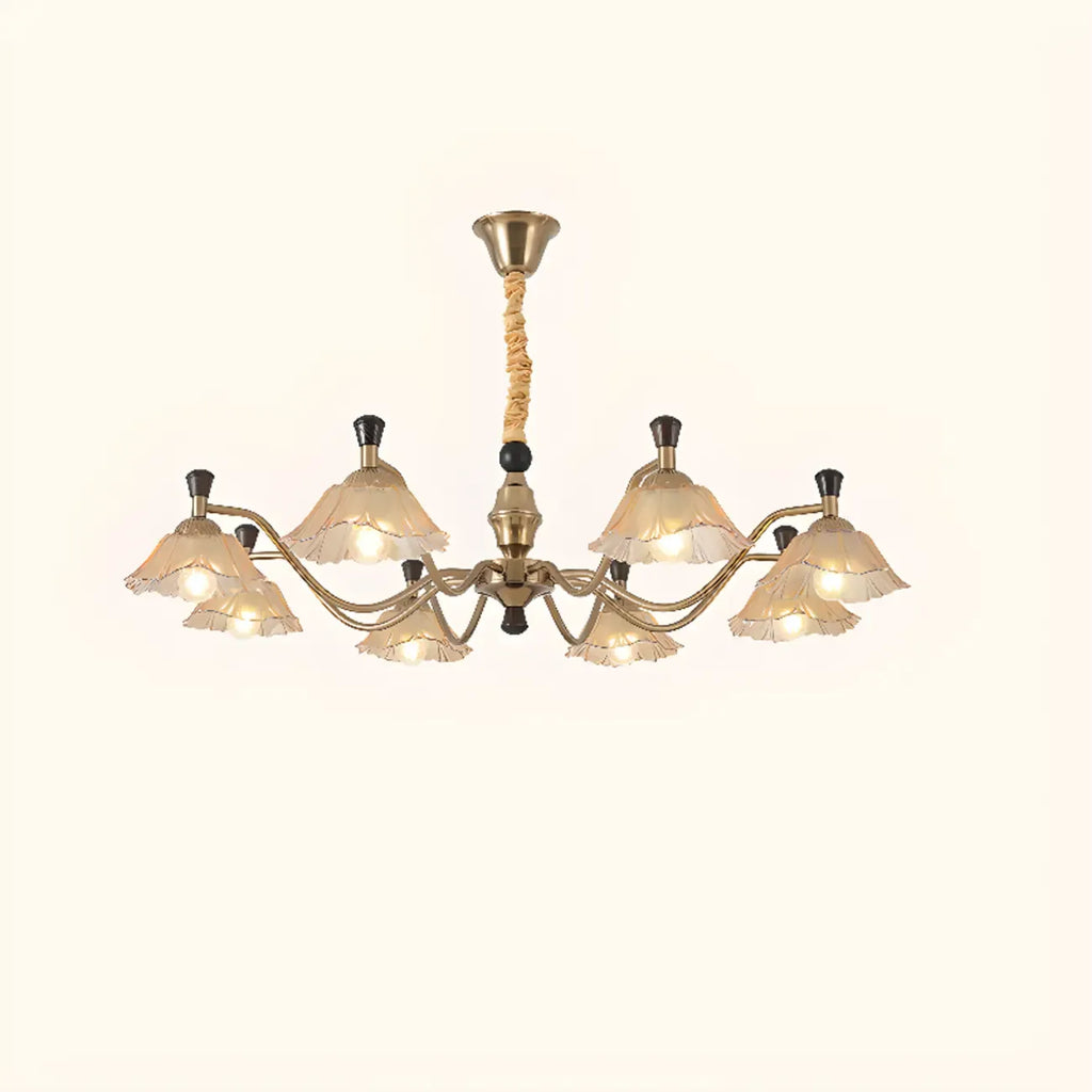 Lustre moderne réglable en verre doré à motif floral, 6/8 lumières