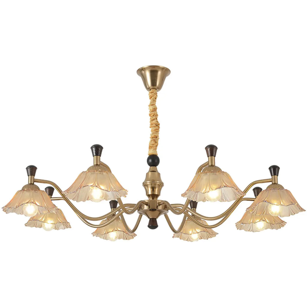 Lustre moderne réglable en verre doré à motif floral, 6/8 lumières