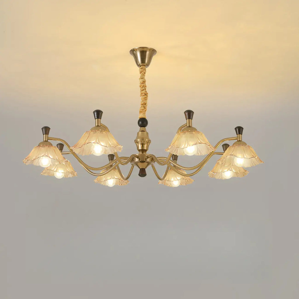 Lustre moderne réglable en verre doré à motif floral, 6/8 lumières
