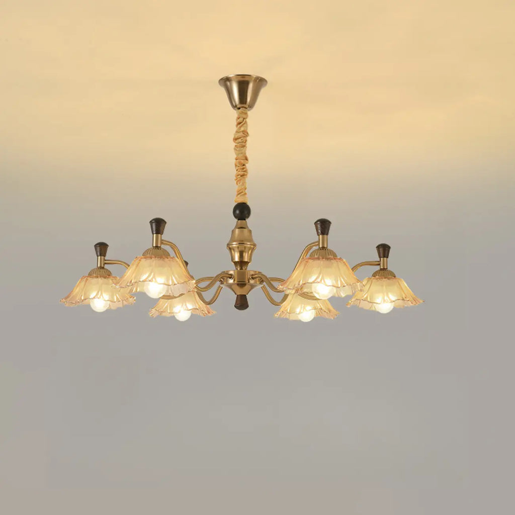 Lustre moderne réglable en verre doré à motif floral, 6/8 lumières