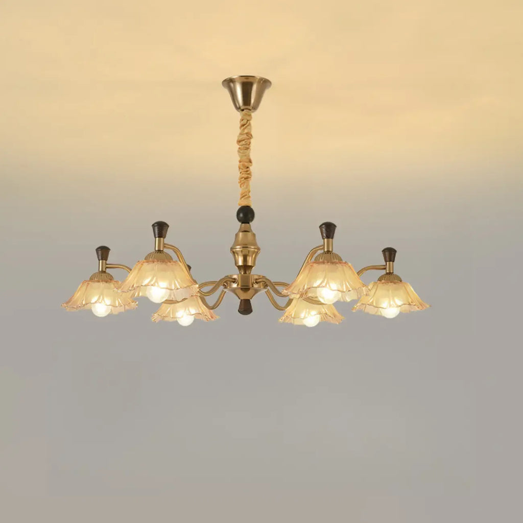 Lustre moderne réglable en verre doré à motif floral, 6/8 lumières