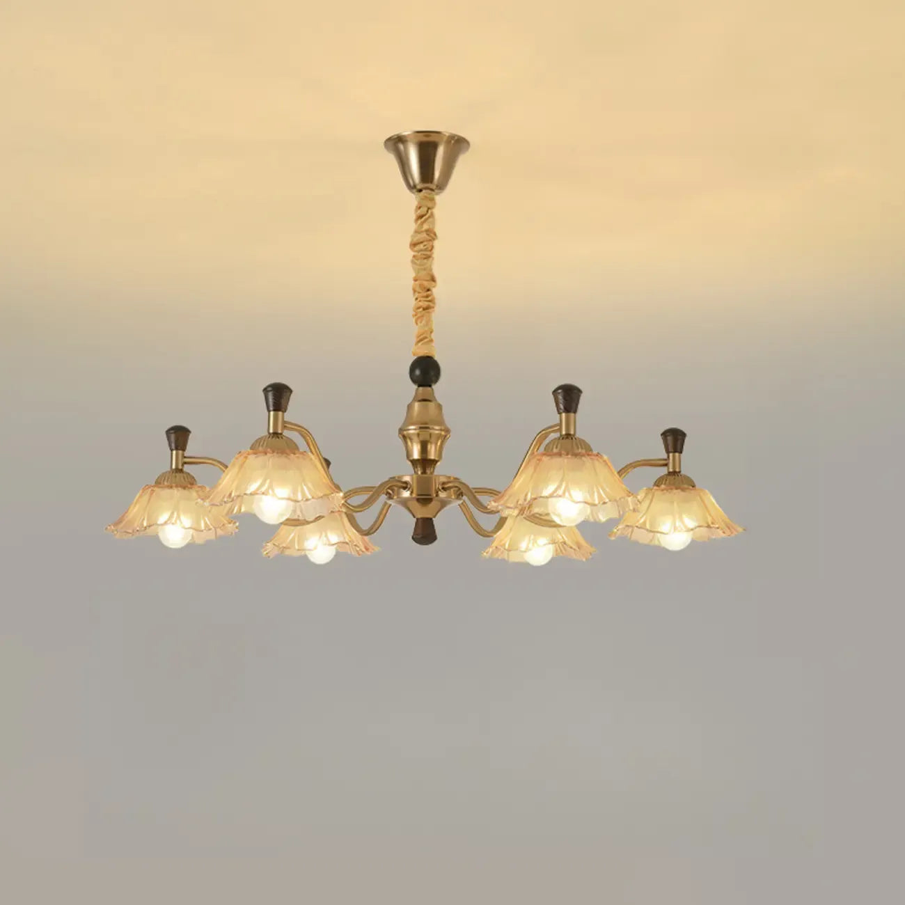 Lustre moderne réglable en verre doré à motif floral, 6/8 lumières
