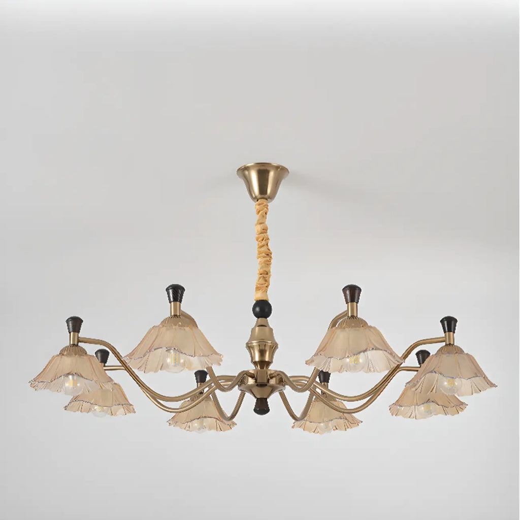 Lustre moderne réglable en verre doré à motif floral, 6/8 lumières
