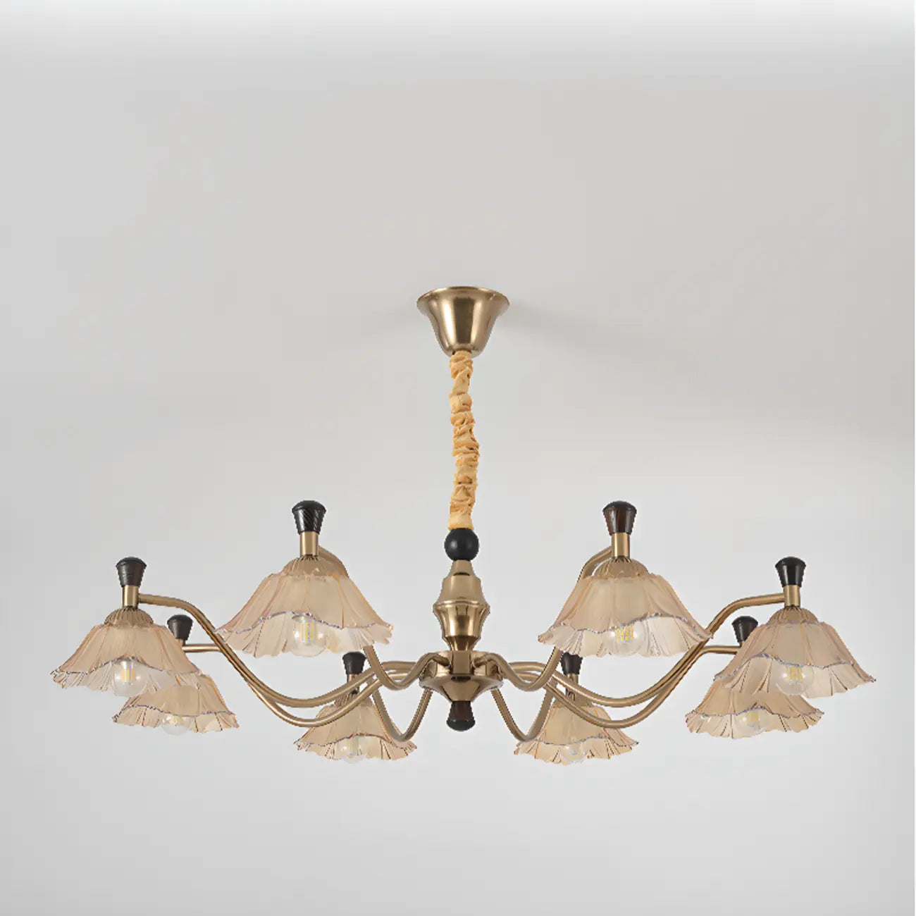 Lustre moderne réglable en verre doré à motif floral, 6/8 lumières