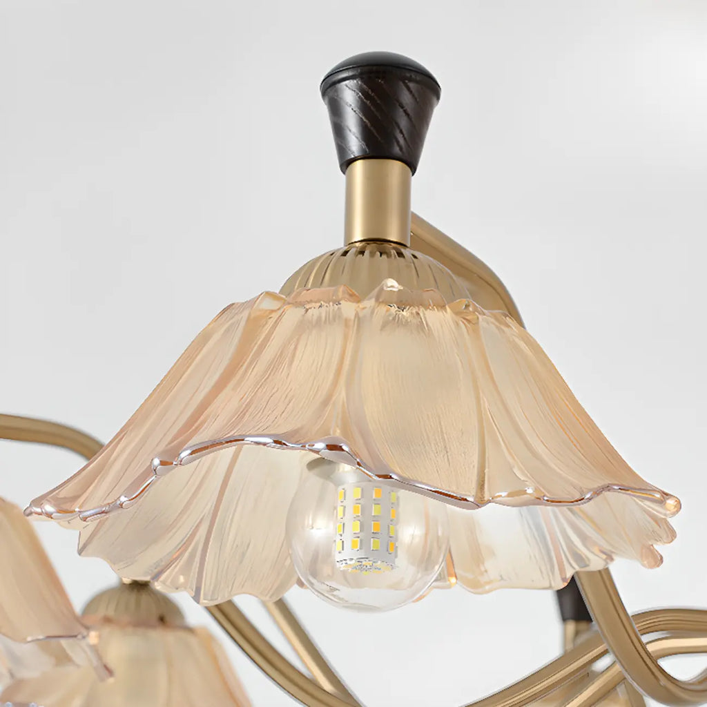 Lustre moderne réglable en verre doré à motif floral, 6/8 lumières
