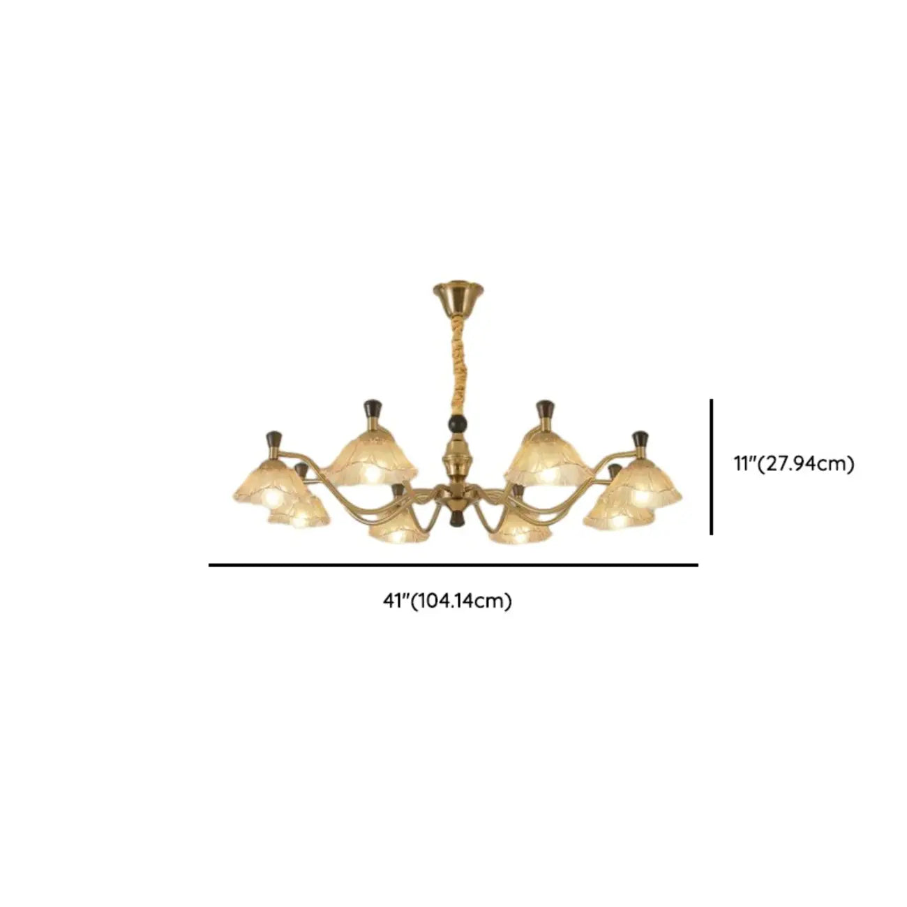 Lustre moderne réglable en verre doré à motif floral, 6/8 lumières