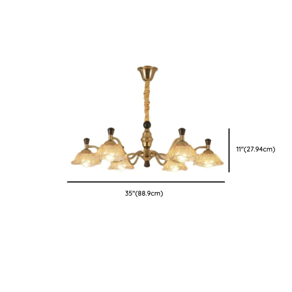Lustre moderne réglable en verre doré à motif floral, 6/8 lumières