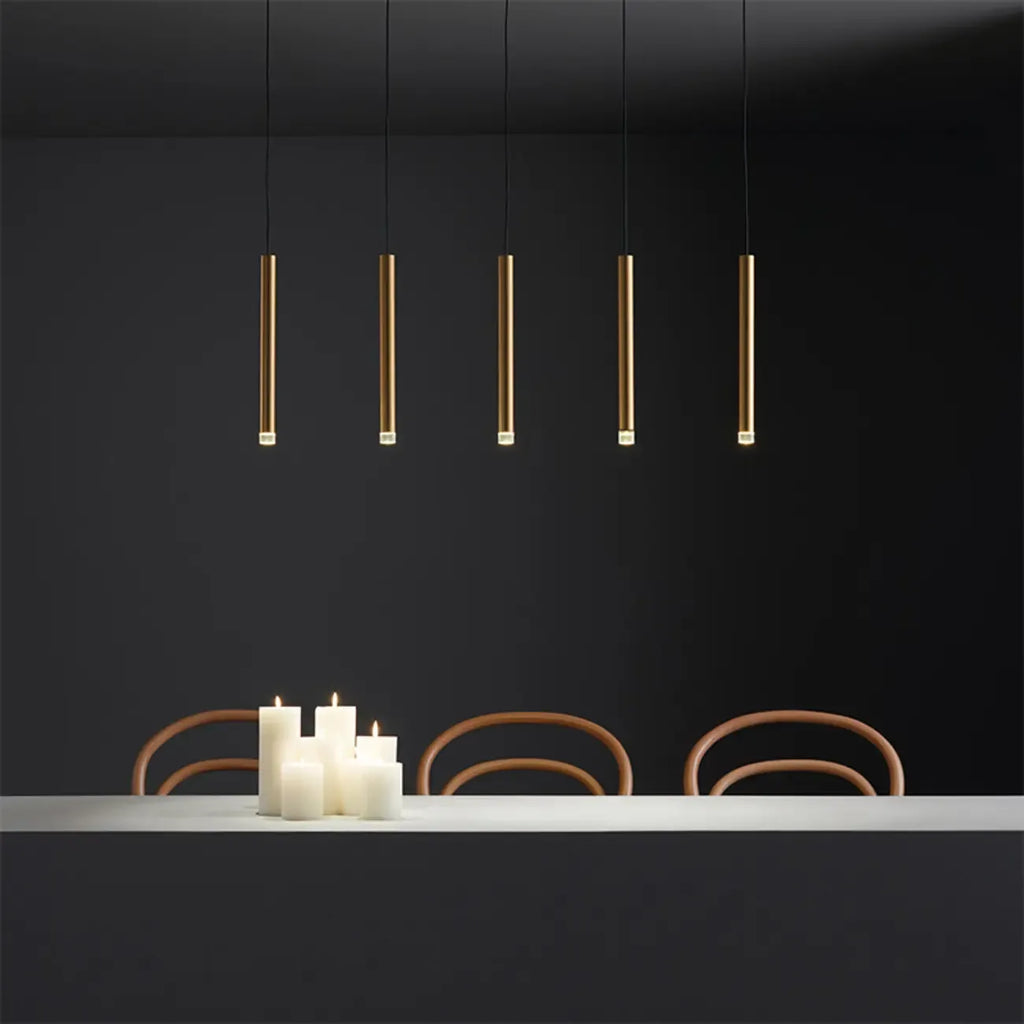 Suspension LED géométrique moderne en métal doré et acrylique