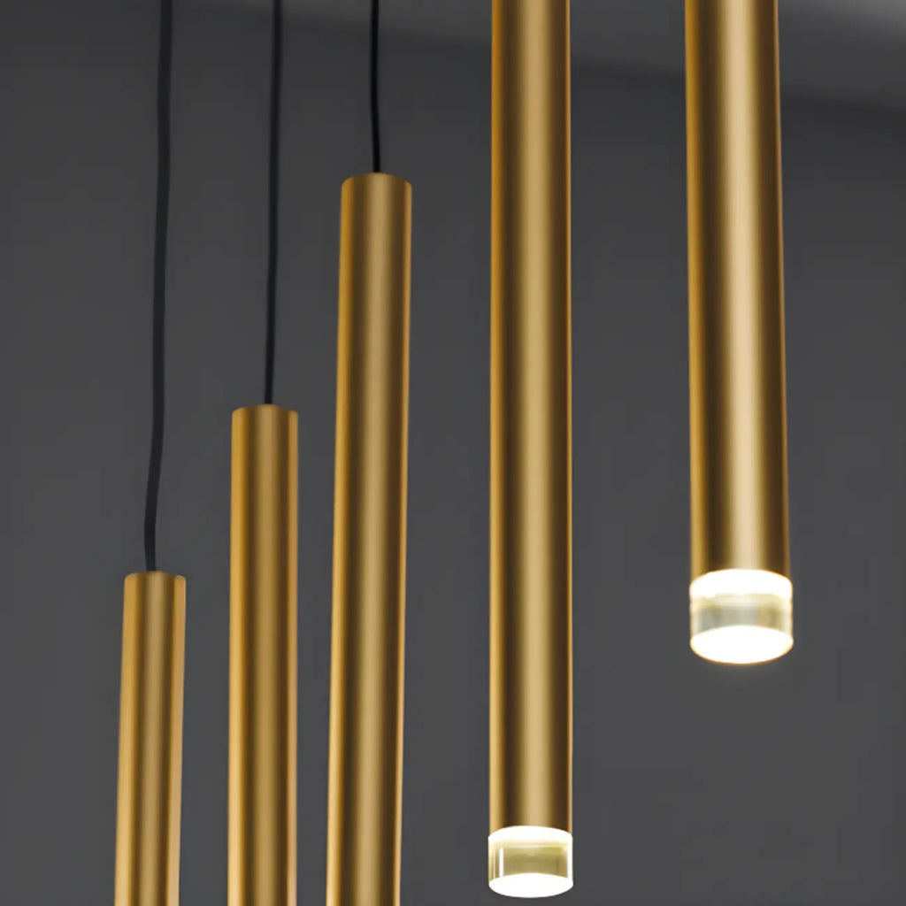 Suspension LED géométrique moderne en métal doré et acrylique