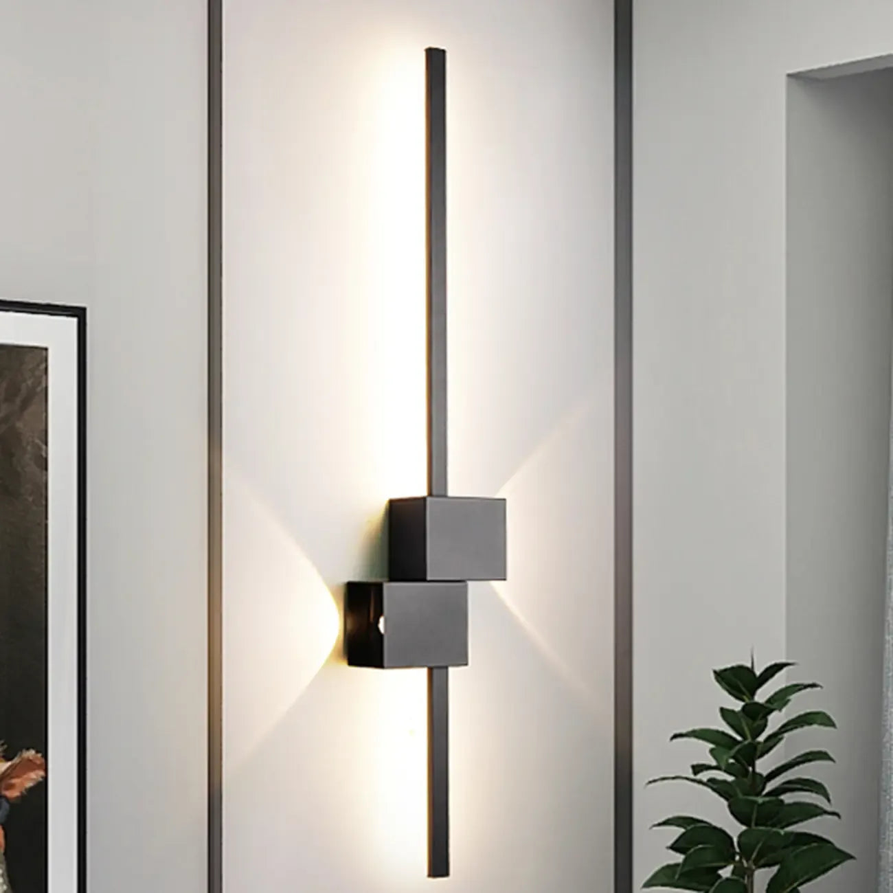 Grande applique murale géométrique noire élégante à 4 lumières LED