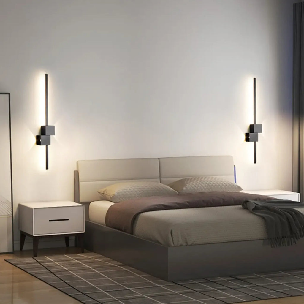 Grande applique murale géométrique noire élégante à 4 lumières LED
